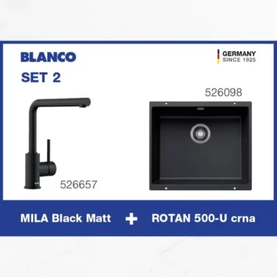 BLANCO SET 2 (ROTAN 500-U crna sudopera + MILA Black Matt slavina)