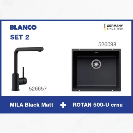 BLANCO SET 2 (ROTAN 500-U crna sudopera + MILA Black Matt slavina)