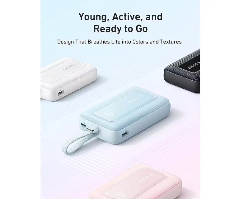 ANKER 20000mAh, 30W, sa ugrađenim USB-C kablom, Power Bank beli - Slika 2