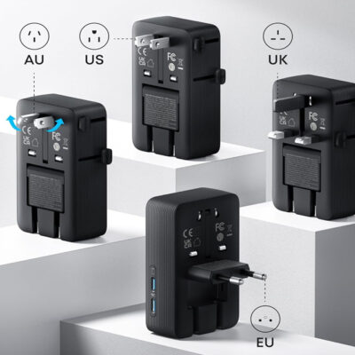 ANKER Nano 20W putni zidni punjač 5-portova (2x USB-A, 2x USB-C, utičnica EU na US, UK, AU i EU), crni - Slika 6