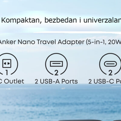 ANKER Nano 20W putni zidni punjač 5-portova (2x USB-A, 2x USB-C, utičnica EU na US, UK, AU i EU), crni - Slika 2