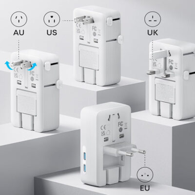 ANKER Nano 20W putni zidni punjač 5-portova (2x USB-A, 2x USB-C, utičnica EU na US, UK, AU i EU), beli - Slika 6