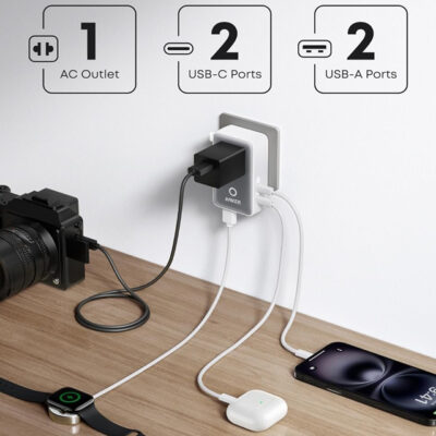 ANKER Nano 20W putni zidni punjač 5-portova (2x USB-A, 2x USB-C, utičnica EU na US, UK, AU i EU), beli - Slika 7